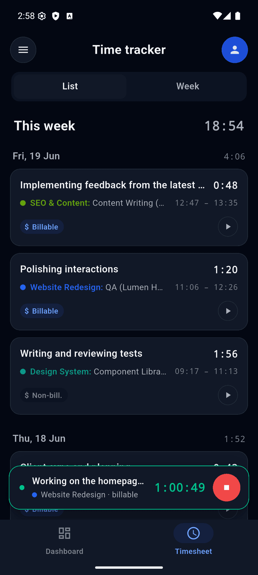 Timesheet on Android